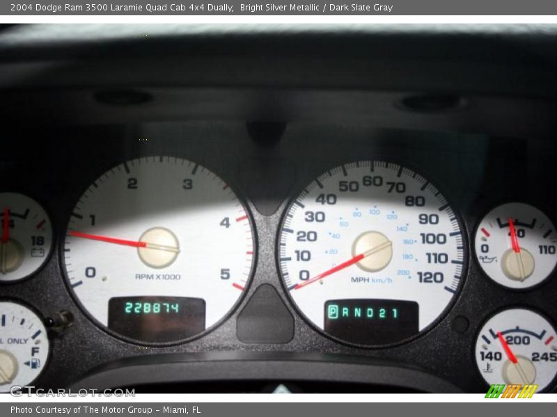 Bright Silver Metallic / Dark Slate Gray 2004 Dodge Ram 3500 Laramie Quad Cab 4x4 Dually