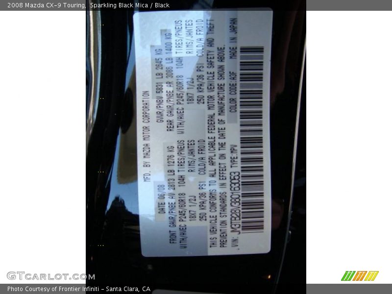Sparkling Black Mica / Black 2008 Mazda CX-9 Touring