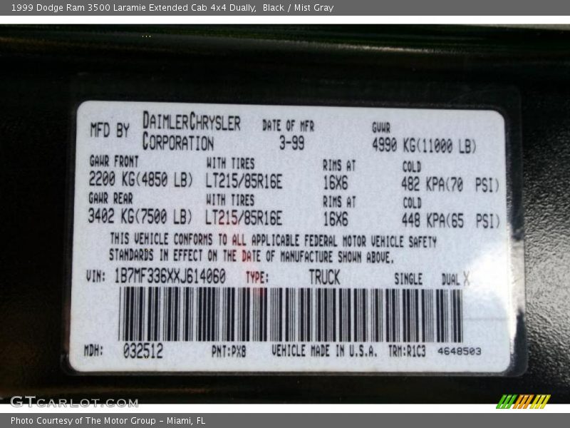 Black / Mist Gray 1999 Dodge Ram 3500 Laramie Extended Cab 4x4 Dually