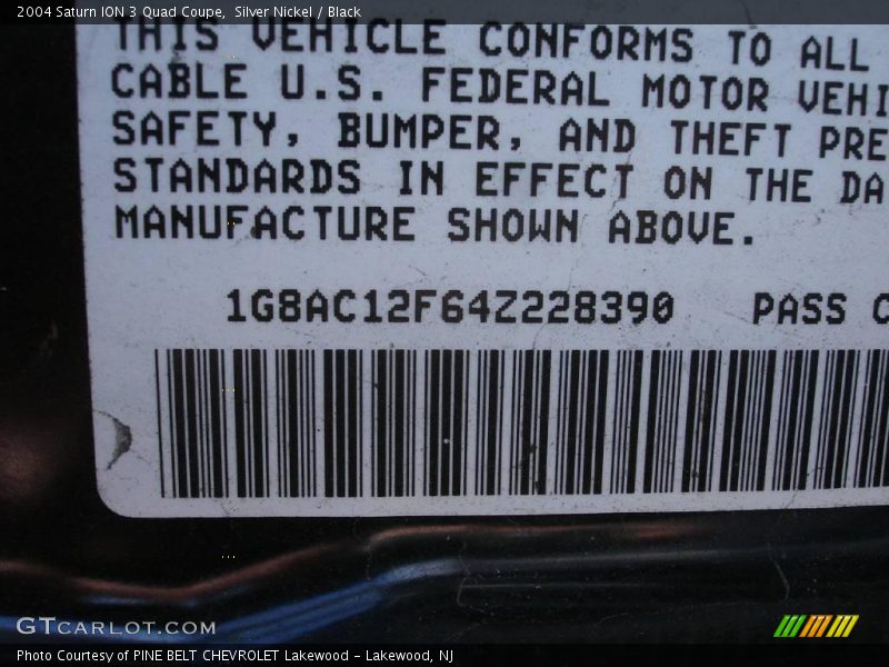 Silver Nickel / Black 2004 Saturn ION 3 Quad Coupe