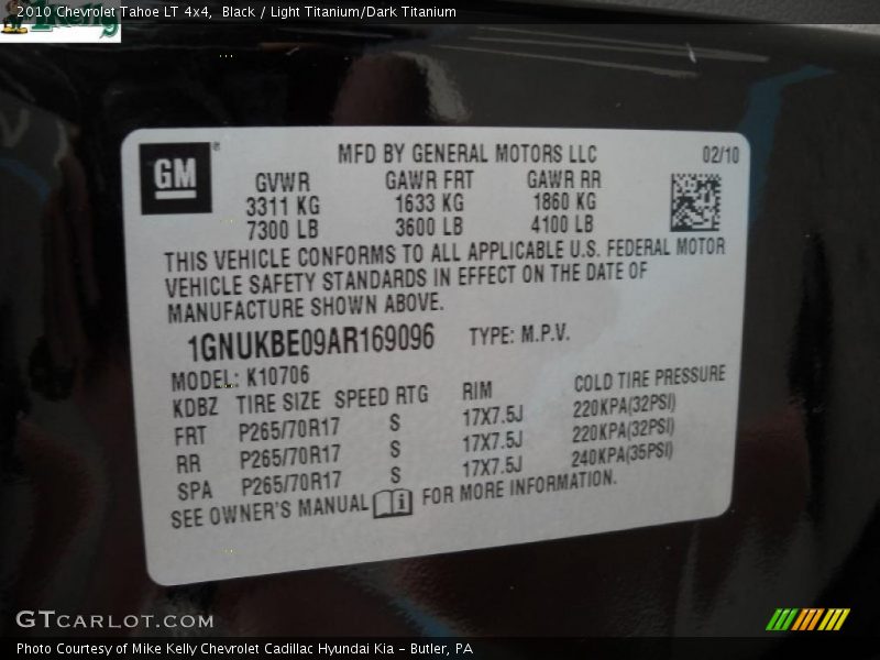 Black / Light Titanium/Dark Titanium 2010 Chevrolet Tahoe LT 4x4