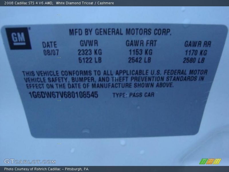 White Diamond Tricoat / Cashmere 2008 Cadillac STS 4 V6 AWD