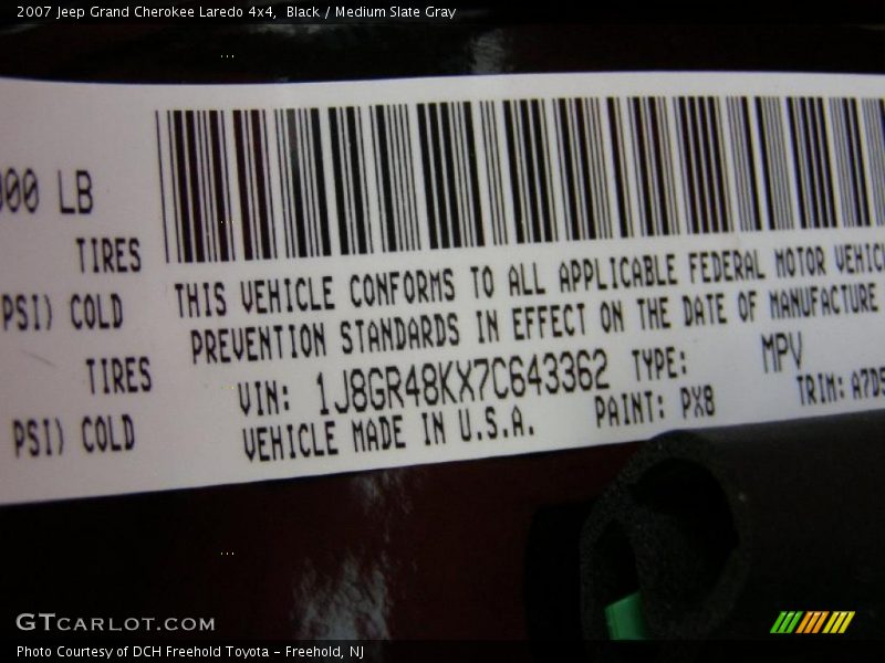 Black / Medium Slate Gray 2007 Jeep Grand Cherokee Laredo 4x4