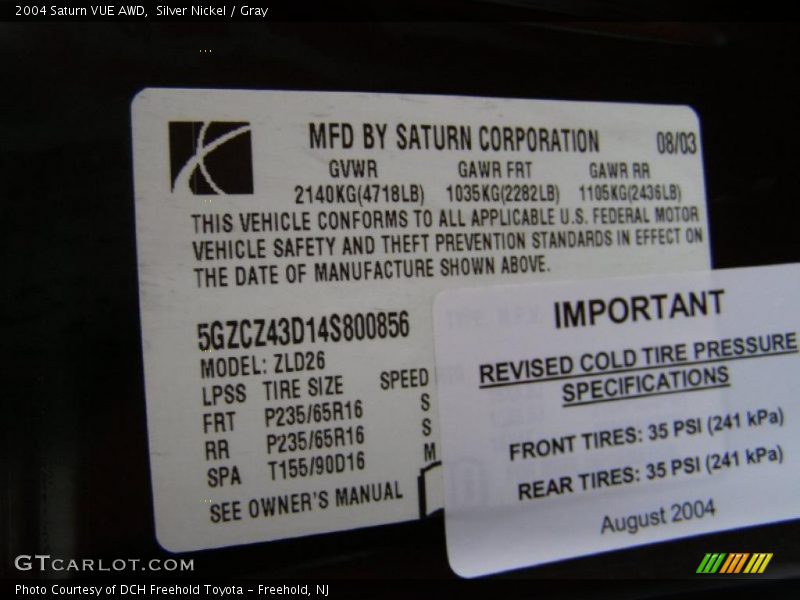 Silver Nickel / Gray 2004 Saturn VUE AWD