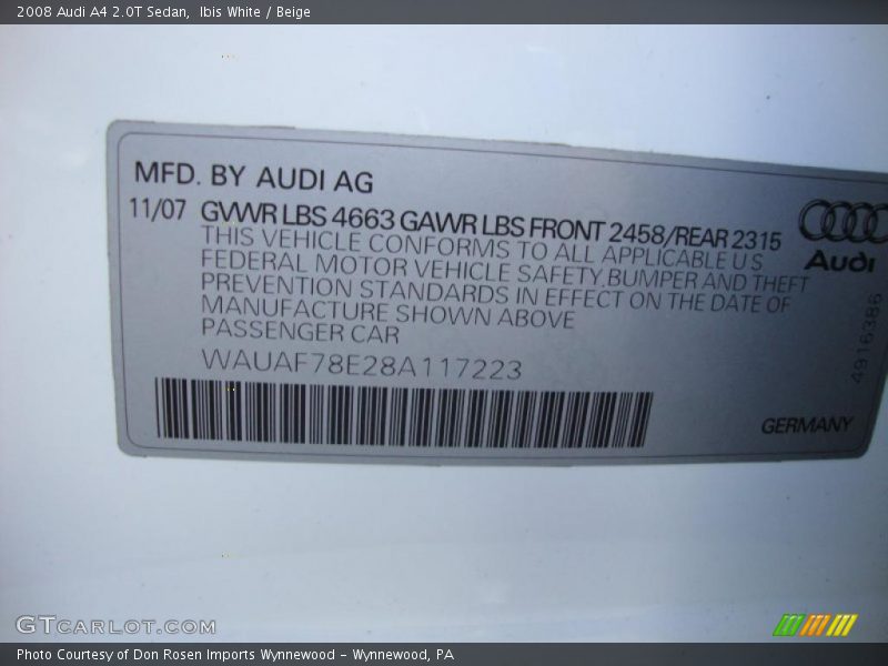 Ibis White / Beige 2008 Audi A4 2.0T Sedan