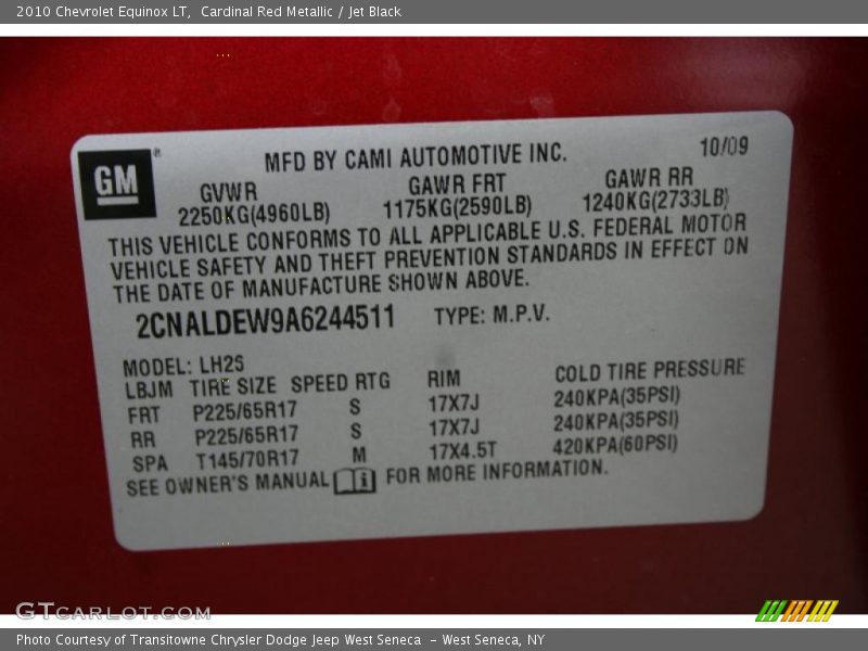 Cardinal Red Metallic / Jet Black 2010 Chevrolet Equinox LT