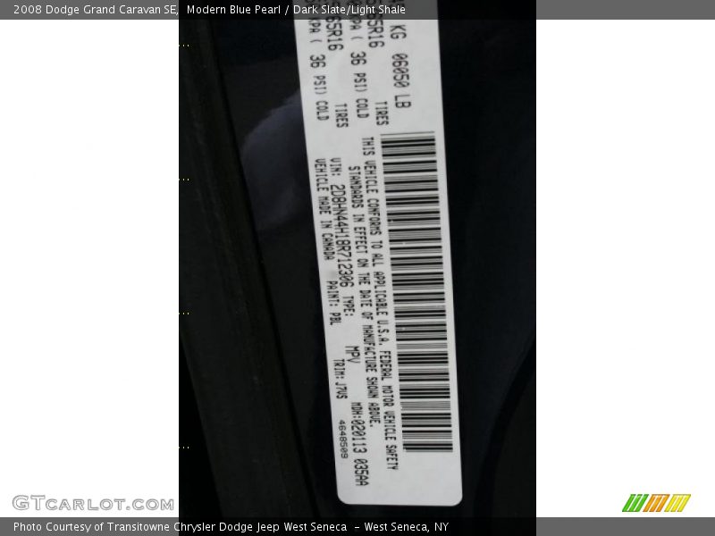 Modern Blue Pearl / Dark Slate/Light Shale 2008 Dodge Grand Caravan SE