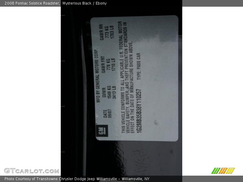 Mysterious Black / Ebony 2008 Pontiac Solstice Roadster