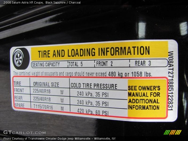 Black Sapphire / Charcoal 2008 Saturn Astra XR Coupe