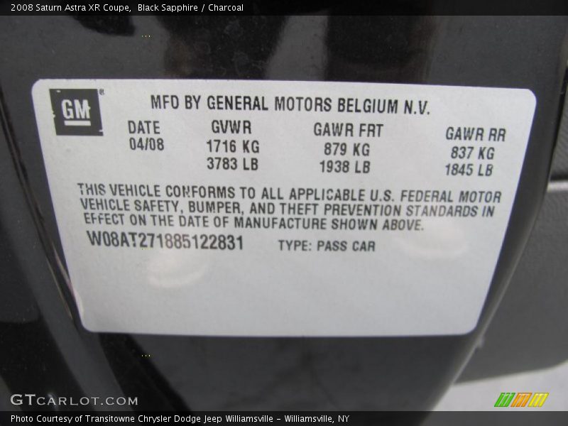 Black Sapphire / Charcoal 2008 Saturn Astra XR Coupe