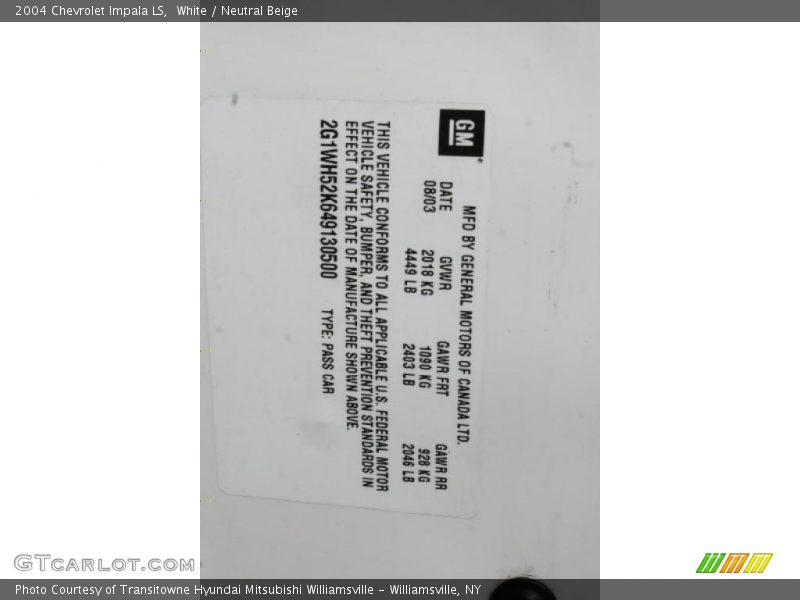 White / Neutral Beige 2004 Chevrolet Impala LS