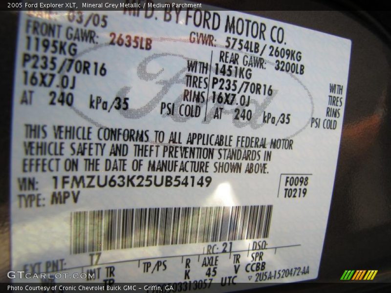 Mineral Grey Metallic / Medium Parchment 2005 Ford Explorer XLT