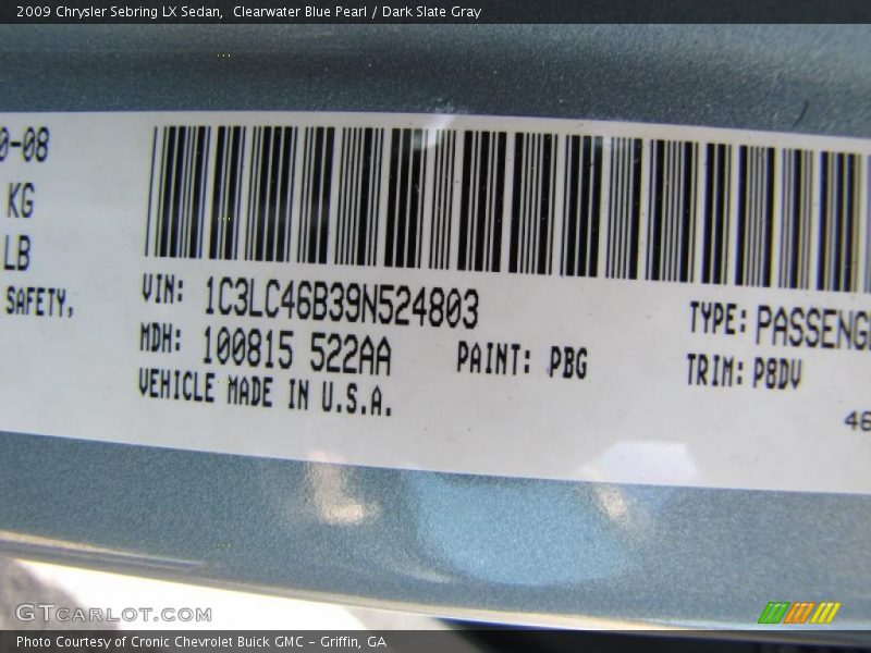Clearwater Blue Pearl / Dark Slate Gray 2009 Chrysler Sebring LX Sedan