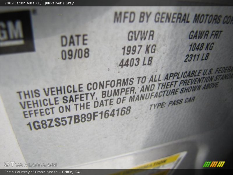 Quicksilver / Gray 2009 Saturn Aura XE