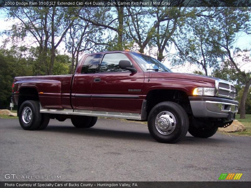 Dark Garnet Red Pearl / Mist Gray 2000 Dodge Ram 3500 SLT Extended Cab 4x4 Dually