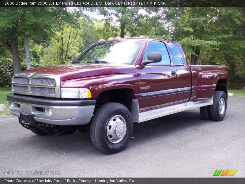 Dark Garnet Red Pearl / Mist Gray 2000 Dodge Ram 3500 SLT Extended Cab 4x4 Dually