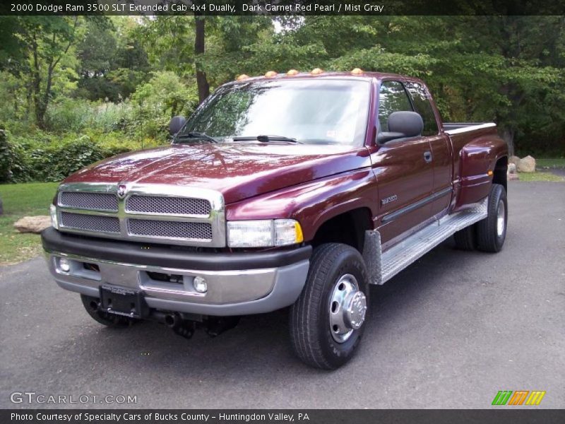 Dark Garnet Red Pearl / Mist Gray 2000 Dodge Ram 3500 SLT Extended Cab 4x4 Dually