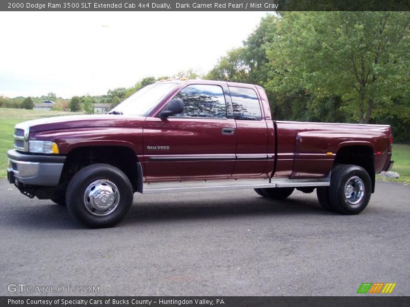 Dark Garnet Red Pearl / Mist Gray 2000 Dodge Ram 3500 SLT Extended Cab 4x4 Dually