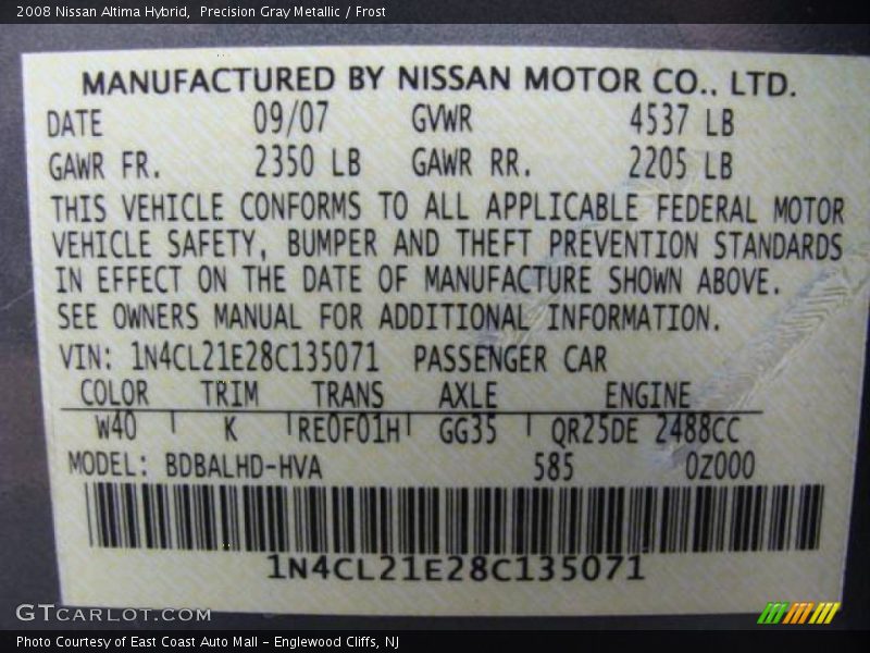 Precision Gray Metallic / Frost 2008 Nissan Altima Hybrid