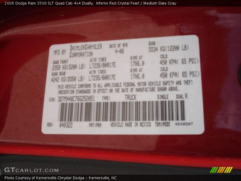Inferno Red Crystal Pearl / Medium Slate Gray 2006 Dodge Ram 3500 SLT Quad Cab 4x4 Dually