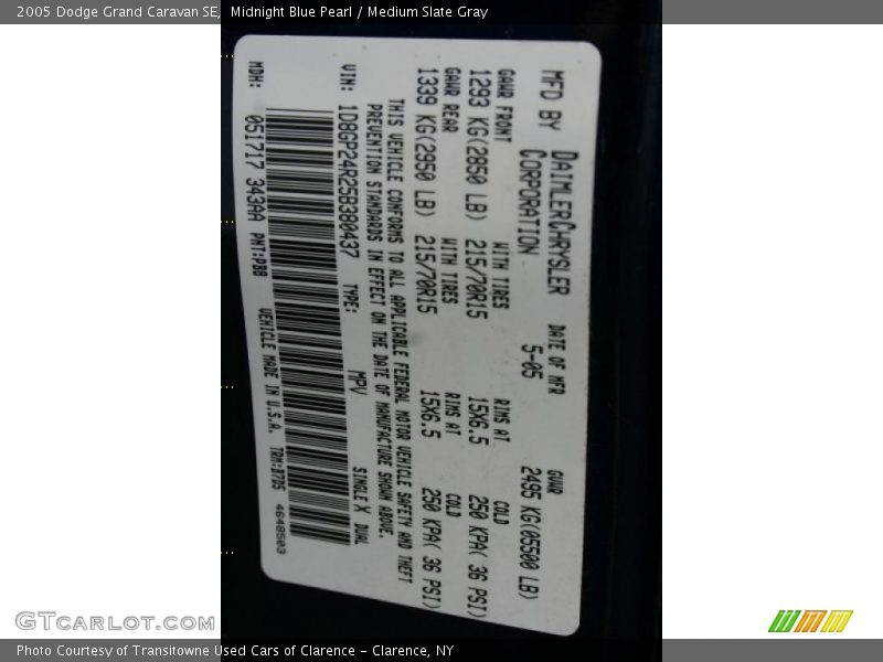 Midnight Blue Pearl / Medium Slate Gray 2005 Dodge Grand Caravan SE