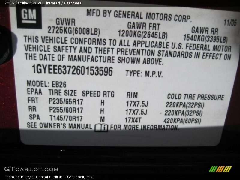 Infrared / Cashmere 2006 Cadillac SRX V6
