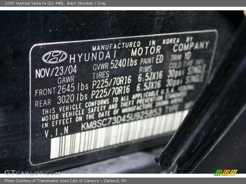 Black Obsidian / Gray 2005 Hyundai Santa Fe GLS 4WD