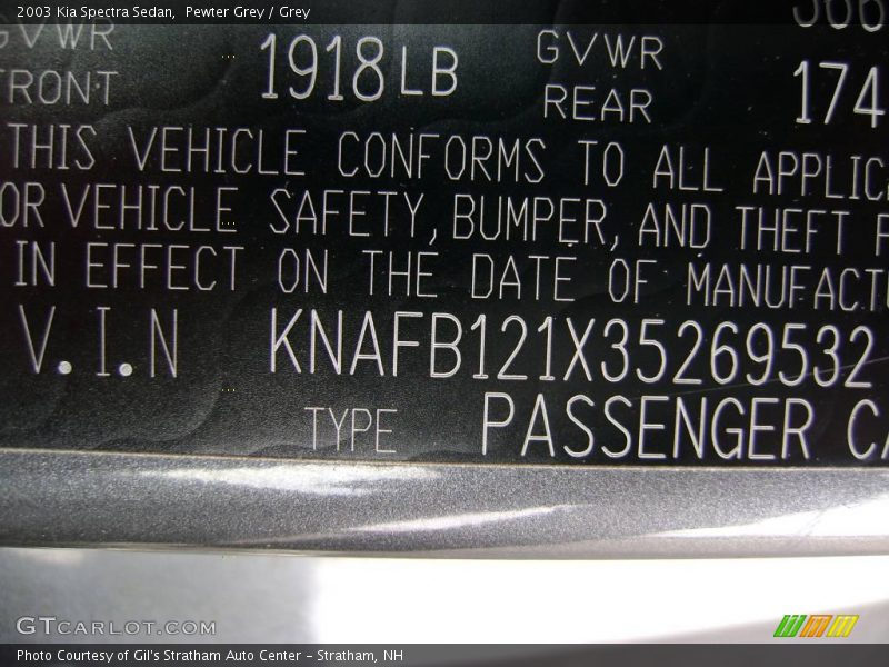 Pewter Grey / Grey 2003 Kia Spectra Sedan