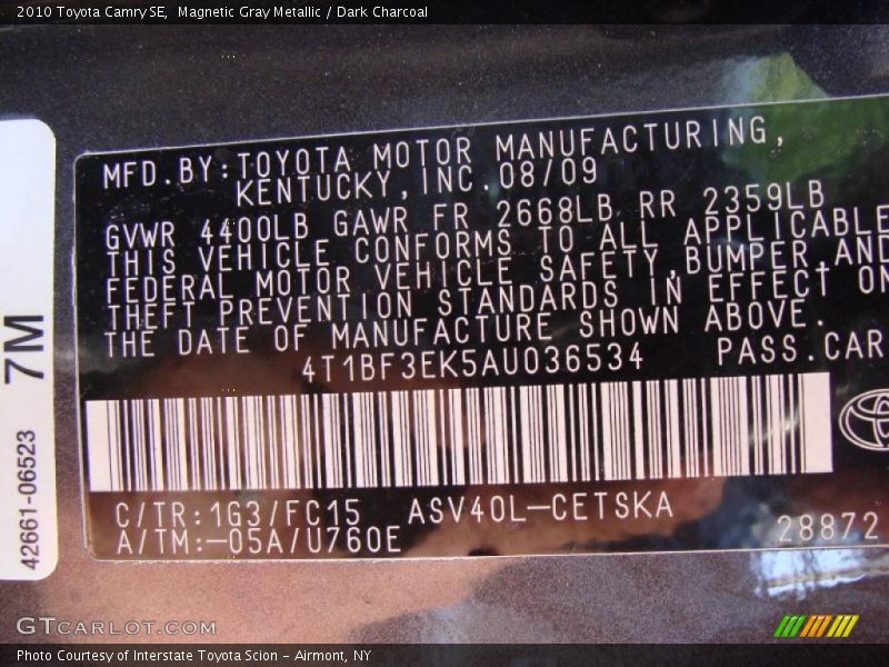 Magnetic Gray Metallic / Dark Charcoal 2010 Toyota Camry SE