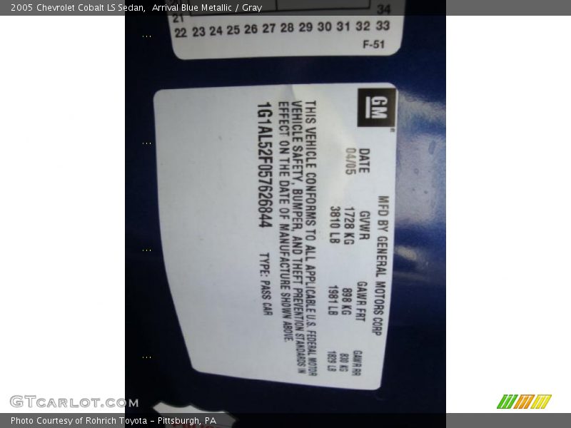 Arrival Blue Metallic / Gray 2005 Chevrolet Cobalt LS Sedan