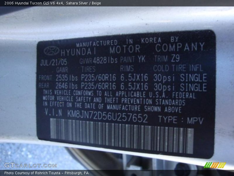 Sahara Silver / Beige 2006 Hyundai Tucson GLS V6 4x4