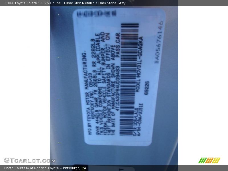 Lunar Mist Metallic / Dark Stone Gray 2004 Toyota Solara SLE V6 Coupe
