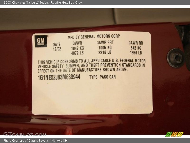 Redfire Metallic / Gray 2003 Chevrolet Malibu LS Sedan