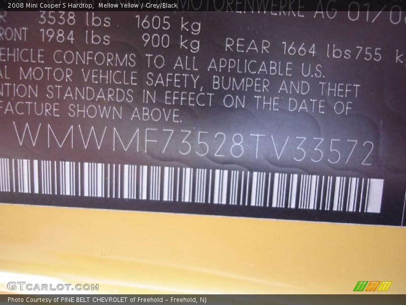 Mellow Yellow / Grey/Black 2008 Mini Cooper S Hardtop