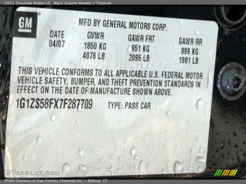 Black Granite Metallic / Titanium 2011 Chevrolet Malibu LS