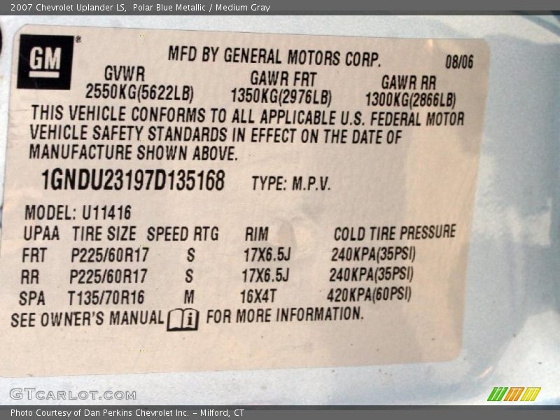 Polar Blue Metallic / Medium Gray 2007 Chevrolet Uplander LS