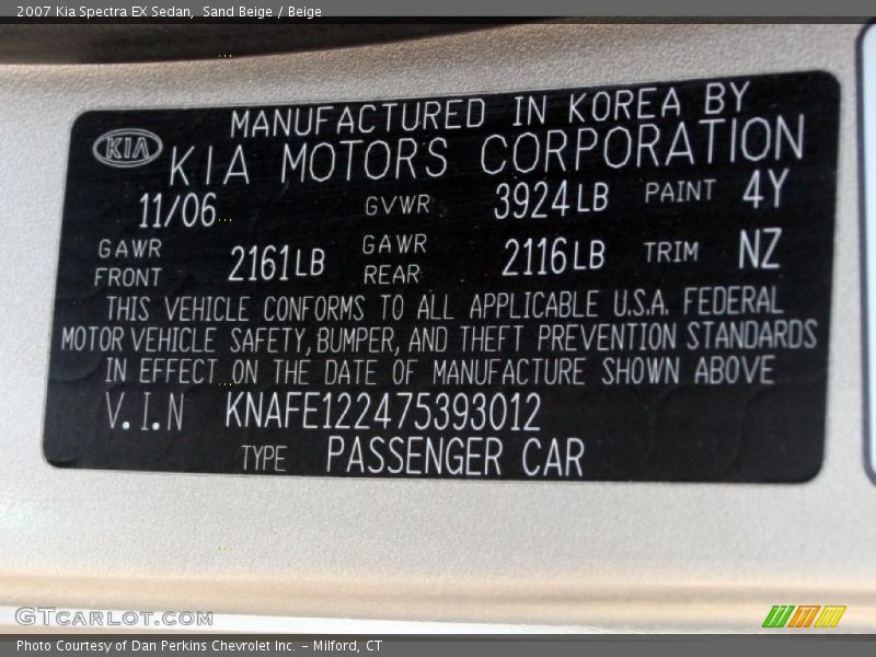 Sand Beige / Beige 2007 Kia Spectra EX Sedan