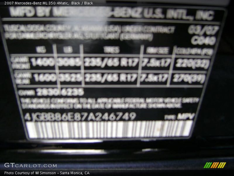 Black / Black 2007 Mercedes-Benz ML 350 4Matic