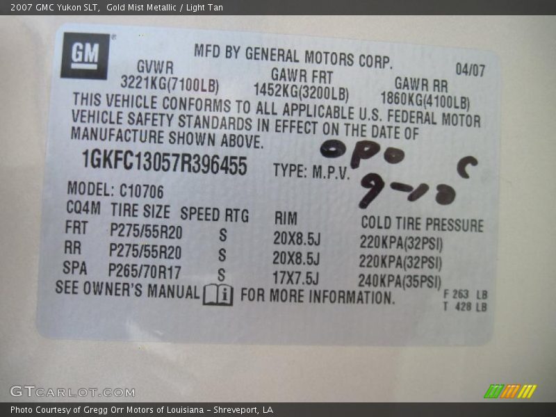 Gold Mist Metallic / Light Tan 2007 GMC Yukon SLT