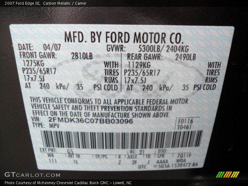 Carbon Metallic / Camel 2007 Ford Edge SE