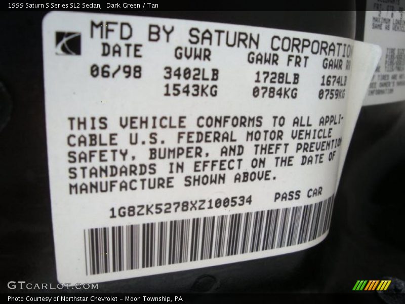 Dark Green / Tan 1999 Saturn S Series SL2 Sedan