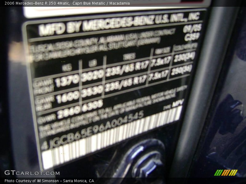 Capri Blue Metallic / Macadamia 2006 Mercedes-Benz R 350 4Matic