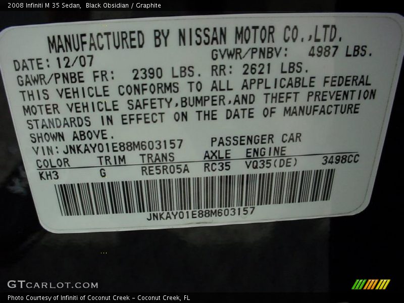 Black Obsidian / Graphite 2008 Infiniti M 35 Sedan