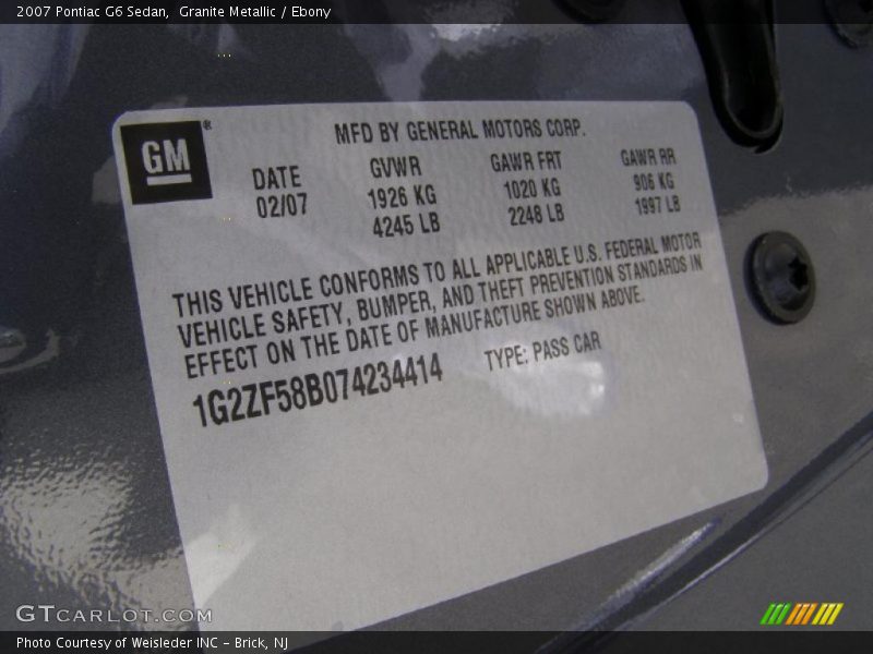 Granite Metallic / Ebony 2007 Pontiac G6 Sedan