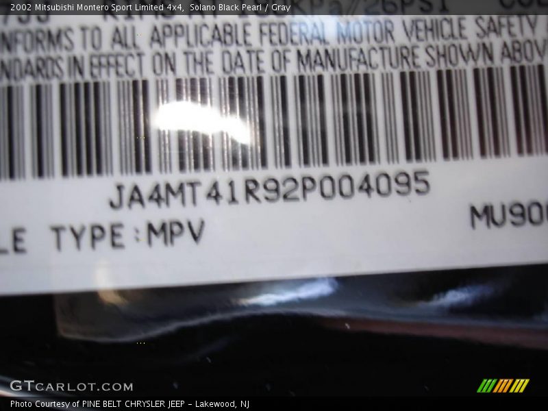 Solano Black Pearl / Gray 2002 Mitsubishi Montero Sport Limited 4x4