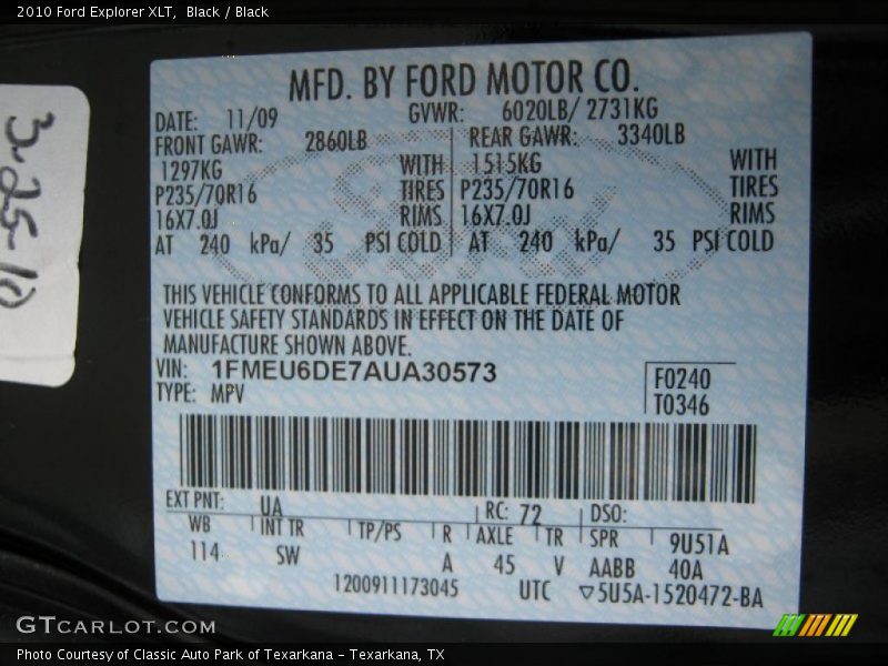 Black / Black 2010 Ford Explorer XLT