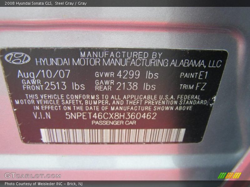 Steel Gray / Gray 2008 Hyundai Sonata GLS