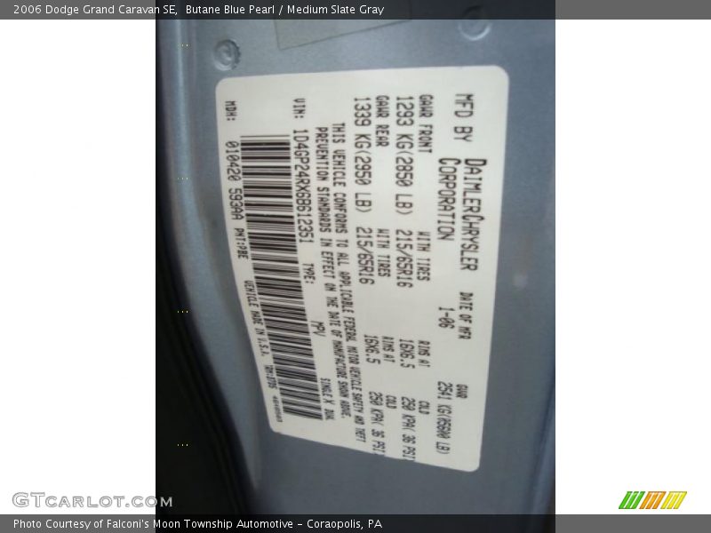 Butane Blue Pearl / Medium Slate Gray 2006 Dodge Grand Caravan SE