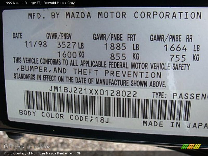 Emerald Mica / Gray 1999 Mazda Protege ES