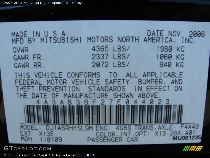 Kalapana Black / Gray 2007 Mitsubishi Galant DE